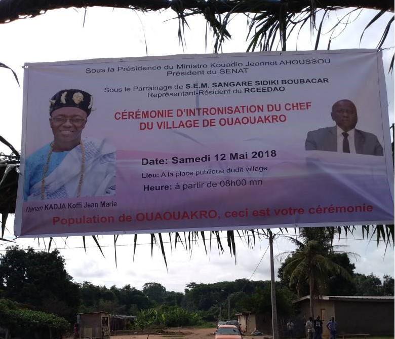 PARRAINAGE DE LA CÉRÉMONIE D&rsquo;INTRONISATION DU NOUVEAU CHEF DE OUAOUAKRO